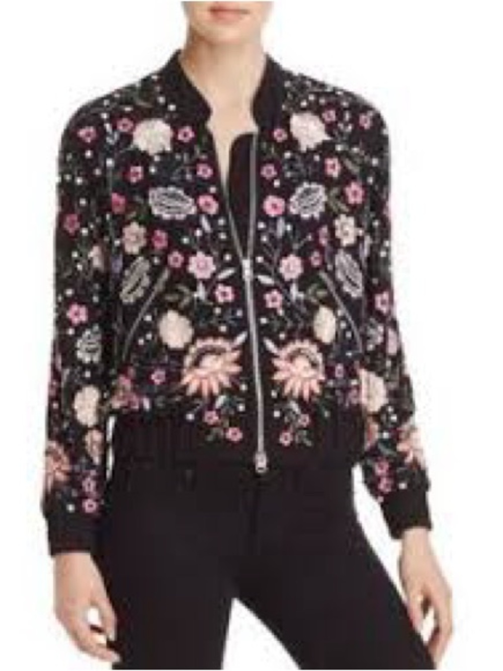 rd & koko Floral Embroidered Black Bomber Jacket Sz S